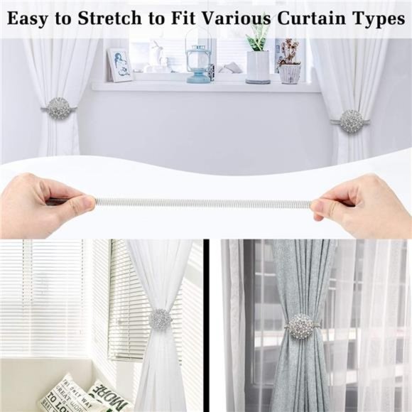 Magnetic Curtain Tiebacks 2 Pack, Crystal Flower Curtain Buckle Decorative - Picture 4 of 6
